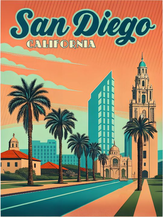 Vintage San Diego California - Vintage Posters - Digital Art & AI ...