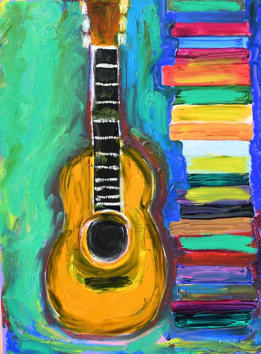 Guitar and Books - FirstImpressions - Paintings & Prints, Still Life ...