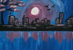 Pink moon cityscape