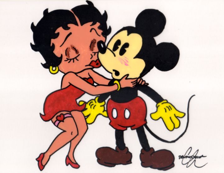 Mickey Boop Betty Boop Kissing Mickey Mouse - Charles Dewandeler - Paintings ...