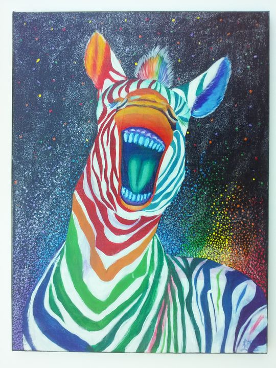 Rainbow zebra - Art By Katherine - Paintings & Prints, Animals