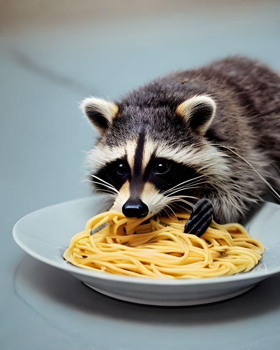 An adorable raccoon ArtPal Digital & - Animals, Art, eating - spaghetti Angelandspot - Raccoon Birds, Fish