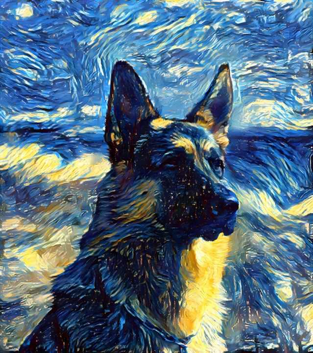 German Shepherd Starry Night Aquarius Arts Digital Art AI