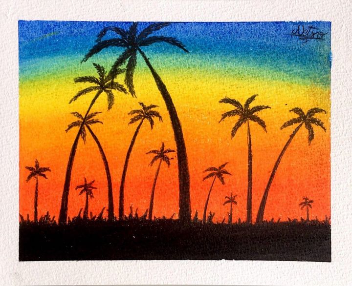 Girl playing guitar and sunset skyline | Oil pastel drawings, Oil pastel, Pastel  drawing