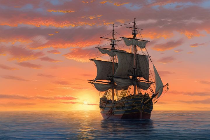 Pirate Ship Sunset - grimjon's - Digital Art, Landscapes & Nature