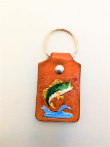 Jumping Bass Leather Key Chain - B Bradford Art