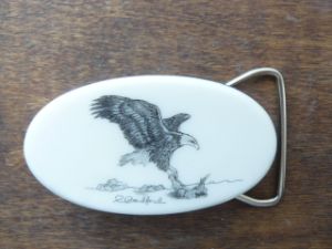 Corian Scrimshaw Eagle Belt Buckle - B Bradford Art