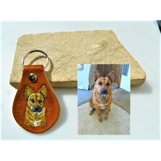 Customized Handmade Leather Corgi Dog Keychain