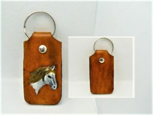 Horse Head Gray Leather Key Chain - B Bradford Art