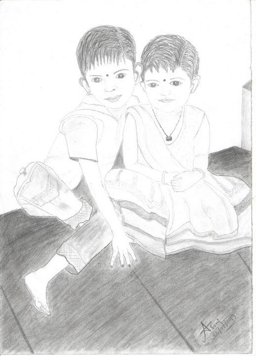 Boy and Girl Kids Sketch of Brother and Sister  Stock Illustration  70407762  PIXTA