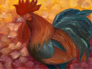 Barnyard Rooster Oil Painting