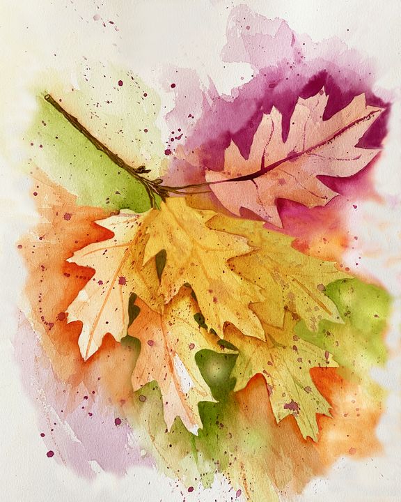 Colorful Oak Leaves Watercolor - Deborah League Fine Art