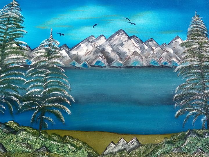 mountain side painting