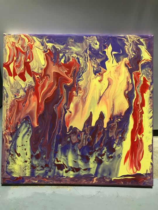 Purple Yellow And Red Pour Painting - Max Powers