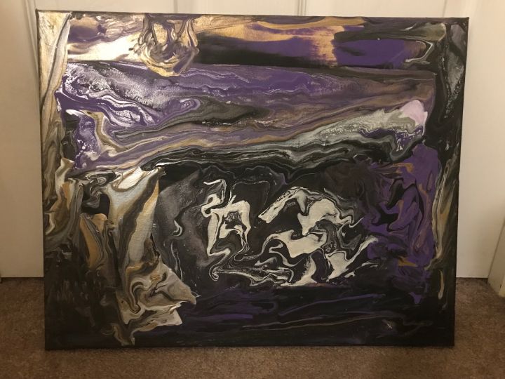 Black Gold And Purple Swirl Painting - Max Powers
