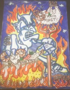 Devil in blue cooking ram stew