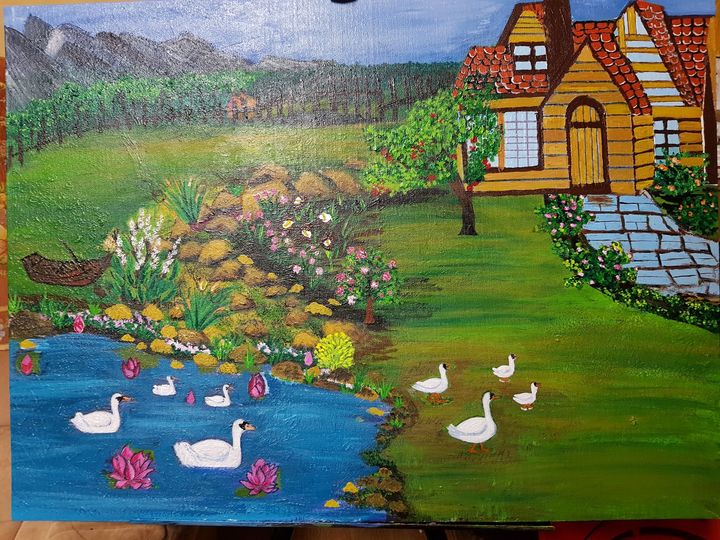 Ducks in the pond Drawing by Eustaquio Carrasco | Saatchi Art