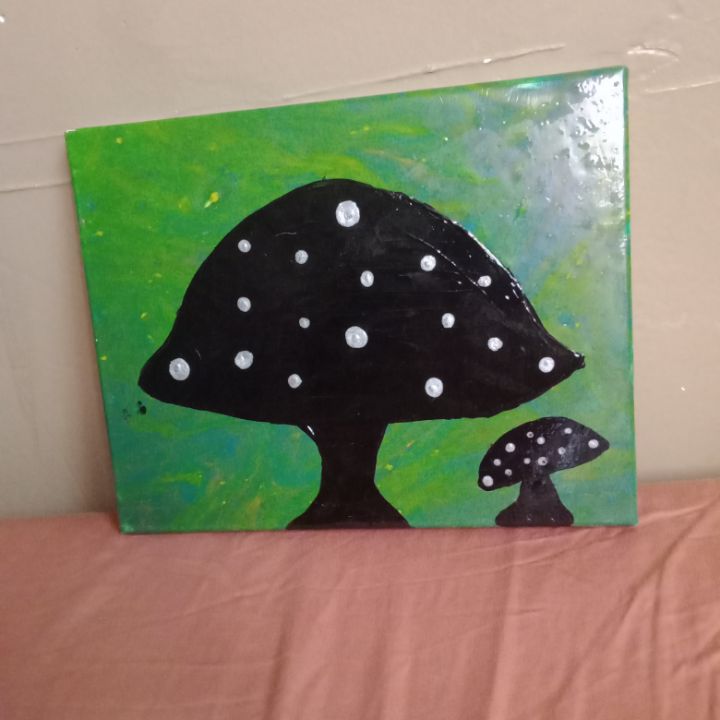 Ink Cap Mushroom Acrylic 8x10 Canvas Painting