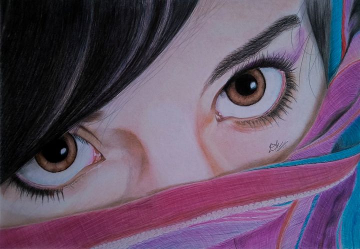 pencil sketch of girl eyes