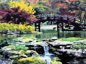 Drum Bridge Missouri Botanical Garde - Paintings by John Lautermilch