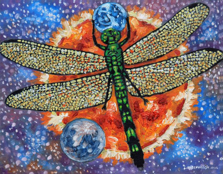 Dragon Fly Holding Earth - Paintings by John Lautermilch
