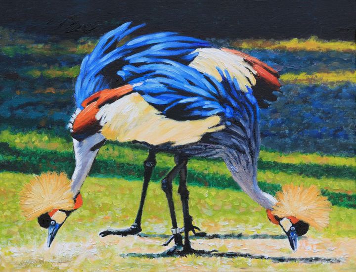 Golden Crown Cranes - Paintings by John Lautermilch