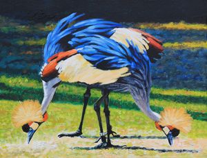 Golden Crown Cranes - Paintings by John Lautermilch