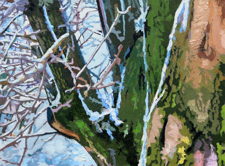 Decorative Pear Trees in Winter - Paintings by John Lautermilch