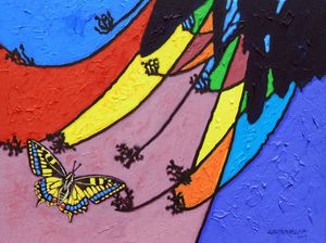 Butterfly On Stain Glass - Paintings by John Lautermilch