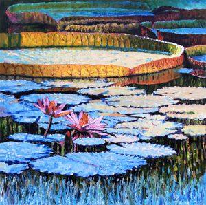 Golden Light on Lilies - Paintings by John Lautermilch