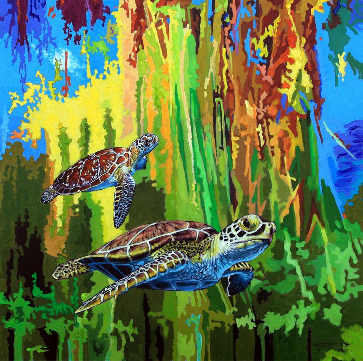 Sea Turtles in Heaven - Paintings by John Lautermilch
