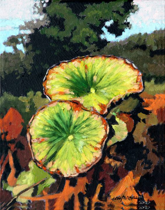 Autumn Lotus Leaves - Paintings by John Lautermilch
