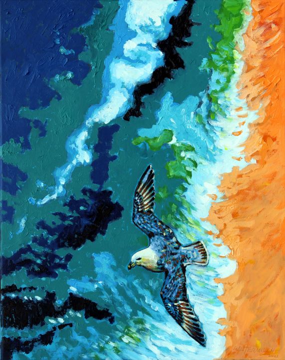 Seagull Over Ocean - Paintings by John Lautermilch