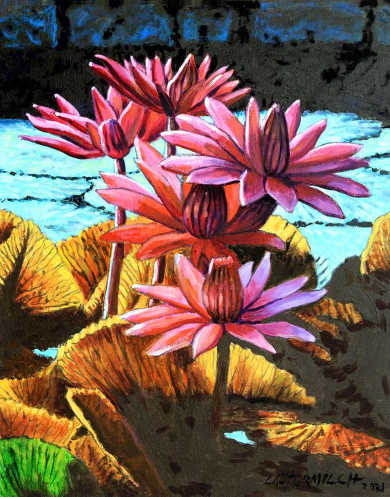 Five Lilies - Paintings by John Lautermilch