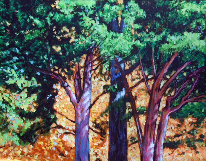 Autumn Behind the Pine Trees - Paintings by John Lautermilch