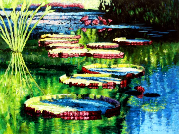 Sun-streaked Lily Pond - Paintings by John Lautermilch