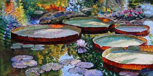 Morning Sunlight on Fall Lily Pond - Paintings by John Lautermilch