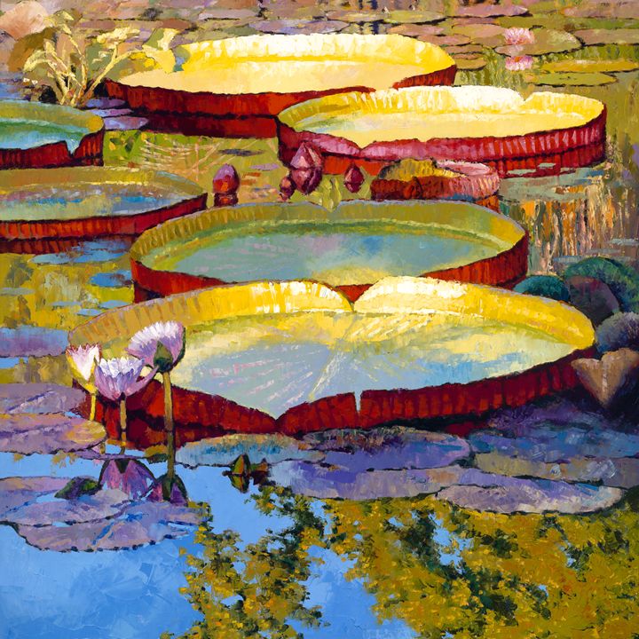 Golden Light on Pond - Paintings by John Lautermilch