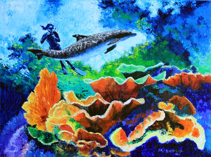Swimming with the Dolphins - Paintings by John Lautermilch