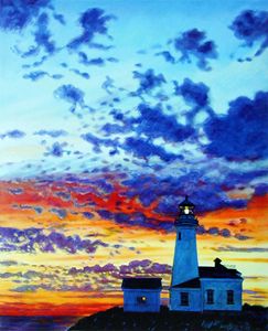 Sunset at the Lighthouse - Paintings by John Lautermilch