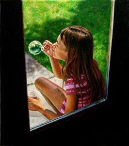 Sierra Blowing Bubbles - Paintings by John Lautermilch