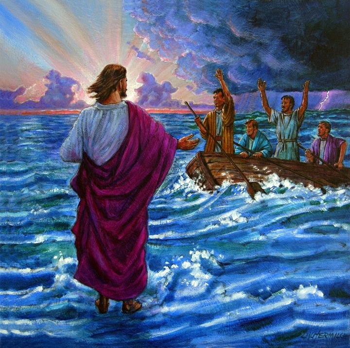 Jesus Walking on the Sea - Paintings by John Lautermilch