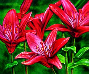Red Lilies - Paintings by John Lautermilch