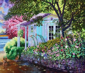 Little White Flower Shed - Paintings by John Lautermilch