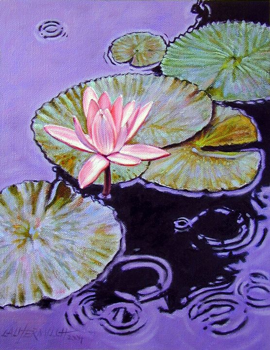 Pink Lily in the Rain - Paintings by John Lautermilch