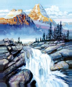 Mountain Waterfall 124-2005 - Paintings by John Lautermilch
