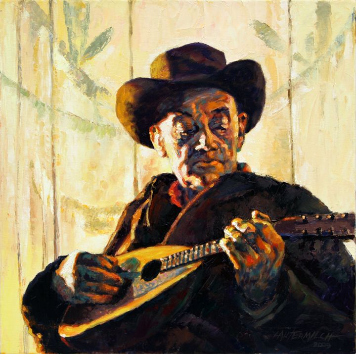 Cowboy with Mandolin - Paintings by John Lautermilch