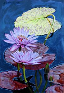 Two Purple Lilies 12-2002 - Paintings by John Lautermilch