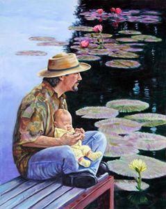 Man and Child in the Garden - Paintings by John Lautermilch