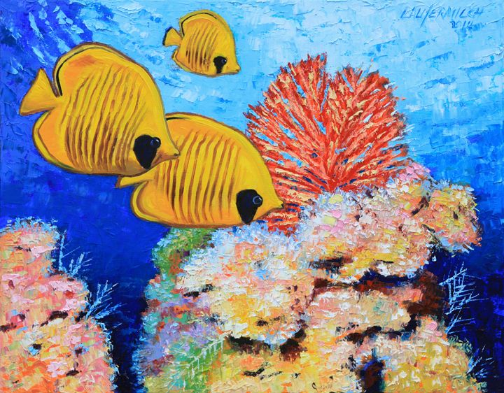 Masked Butterfly Fish - Paintings by John Lautermilch